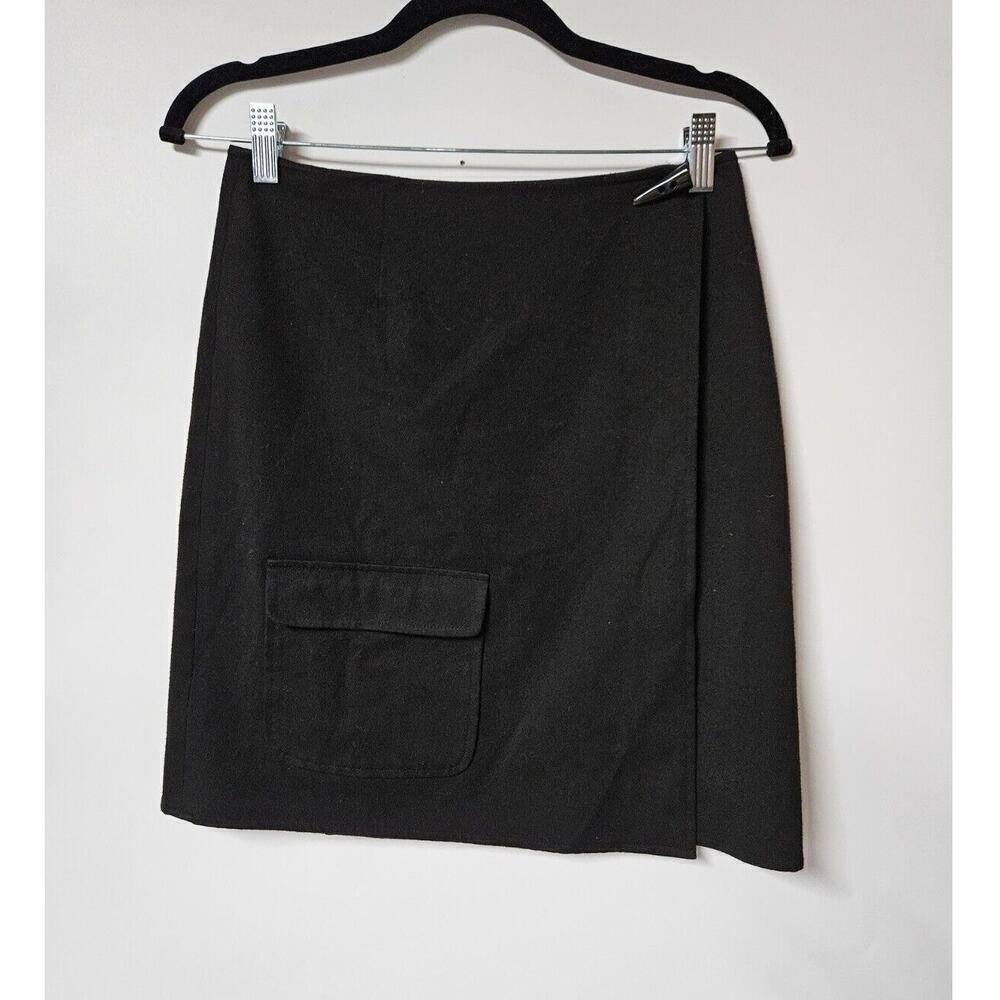 Talbots Womens Wrap Black Skirt Size 4 Pocket Layered Polyester Blend